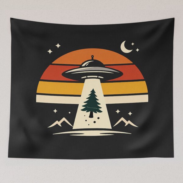 Item preview,  UFO Abducting Pine Tree Retro Sunset designed and sold by Owcomm.