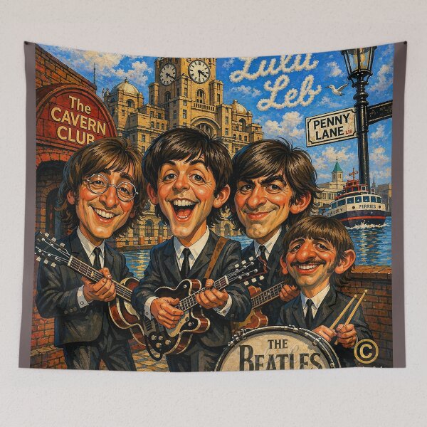 Item preview, The Beatles in Liverpool Caricature Unique handpainted Art designed and sold by LuluLeb.
