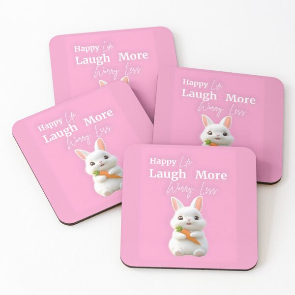 Item preview, Laugh More  Worry  Less  quoted   products  with a  cute  rabit  printed on it designed and sold by Brewgoodness.