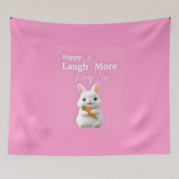 Item preview, Laugh More  Worry  Less  quoted   products  with a  cute  rabit  printed on it designed and sold by Brewgoodness.