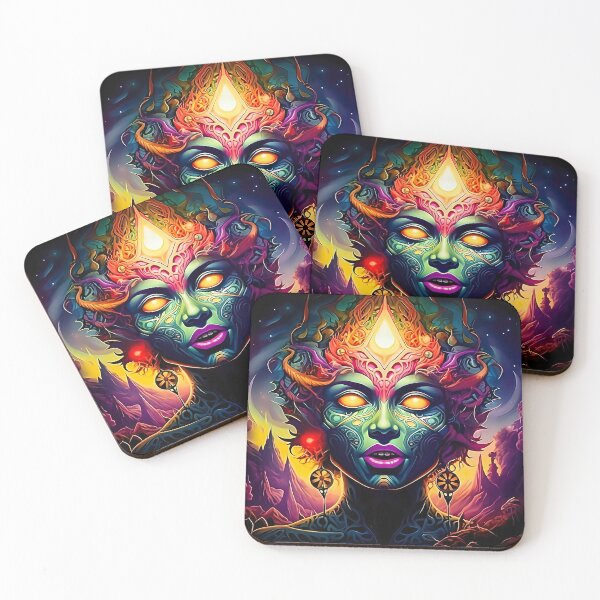 Item preview, Psychedelic Goddess Face – Neon Cosmic Fantasy Portrait designed and sold by Dominik1994.
