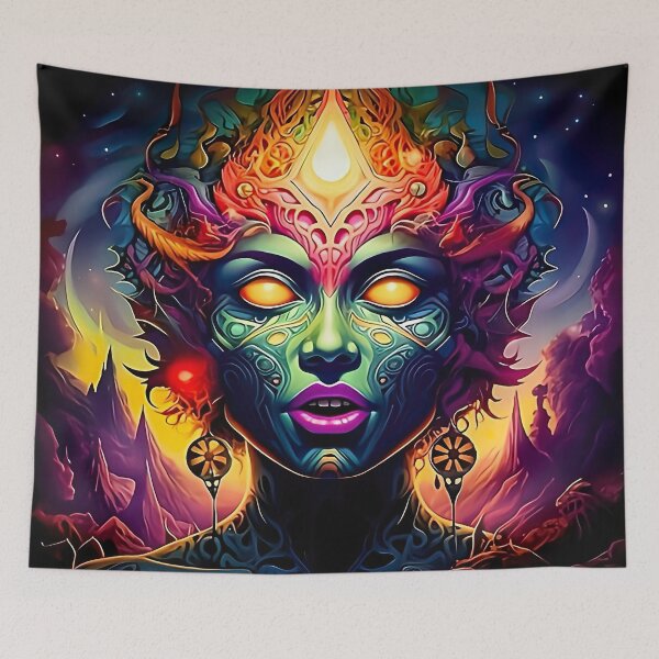 Item preview, Psychedelic Goddess Face – Neon Cosmic Fantasy Portrait designed and sold by Dominik1994.
