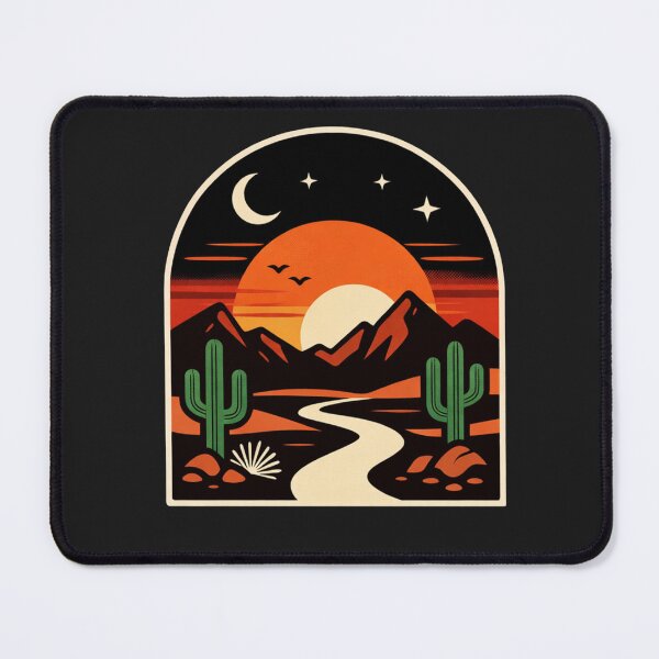 Item preview, Midnight Desert Wanderer Under a Crescent Moon and Glowing Sunset Sun designed and sold by Owcomm.