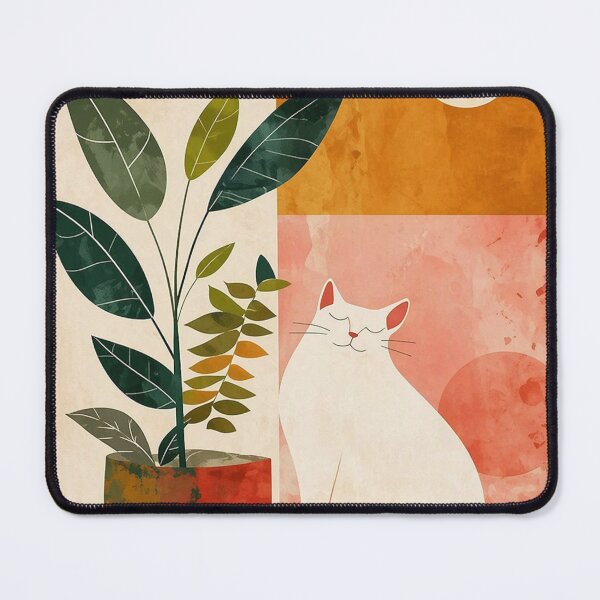 Item preview, Mid Century Modern Cat Wall Art Minimalist Botanical Cat Illustration Aesthetic Decor designed and sold by IconicDesignsXd.