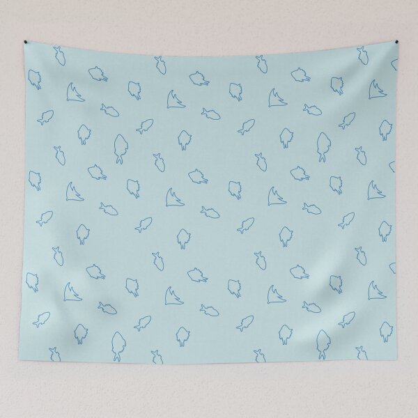 Item preview, Seamless pattern of Blue fish outline on light blue background designed and sold by VitSArt.