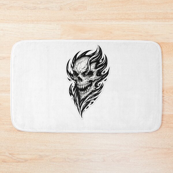 Item preview, Flaming Skull Tattoo Sticker | Aggressive Tribal Fire Skull | Black & White Gothic Vinyl Decal designed and sold by ClickToSticker.