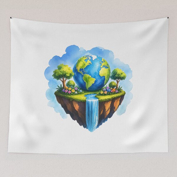 Item preview, Floating Earth Island Nature Waterfall designed and sold by FunnyTeeByMe.