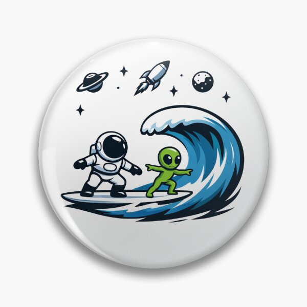 Item preview, Cosmic Surf Buddies: Astronaut and Alien Riding the Space Wave designed and sold by Owcomm.