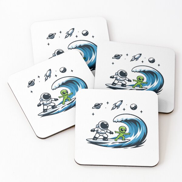 Item preview, Cosmic Surf Buddies: Astronaut and Alien Riding the Space Wave designed and sold by Owcomm.