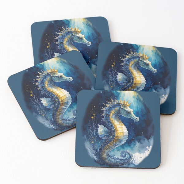 Item preview, Regal watercolor seahorse gold crown midnight blue ocean art luxury print designed and sold by icemanphotos.