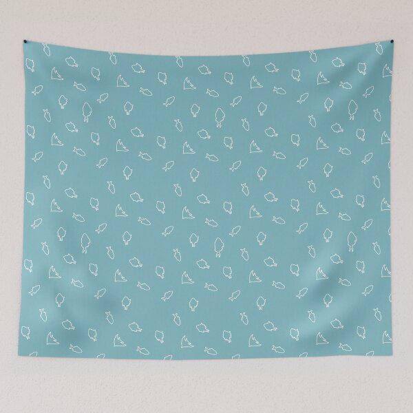 Item preview, Seamless pattern of white fish outline on blue background designed and sold by VitSArt.