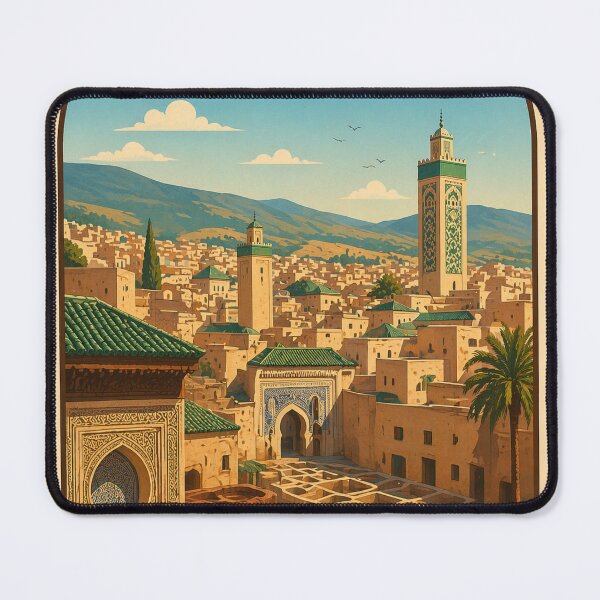 Item preview, Fez Morocco Vintage Travel Poster – Colorful Medina & Tannery Art designed and sold by hlldz.