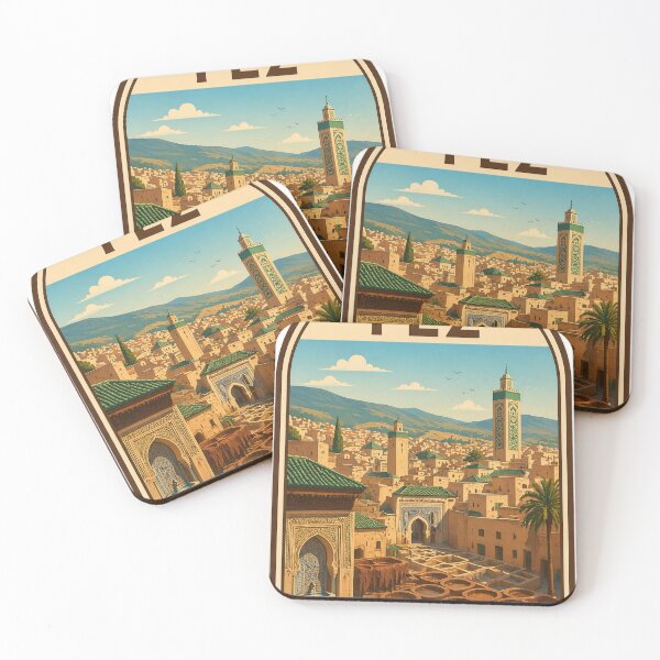 Item preview, Fez Morocco Vintage Travel Poster – Colorful Medina & Tannery Art designed and sold by hlldz.