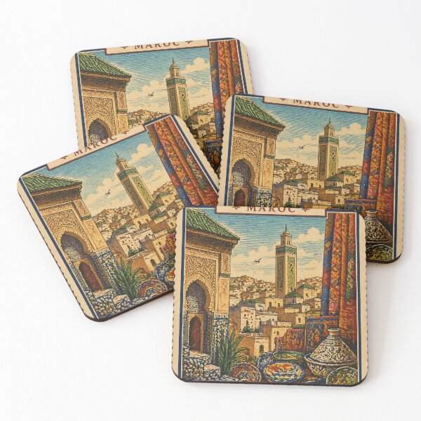 Item preview, Fez Morocco Vintage Stamp Poster – Colorful Moroccan Art designed and sold by hlldz.