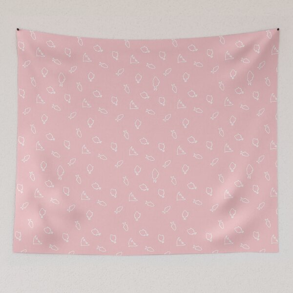 Item preview, Seamless pattern of white fish outline on a light pink background designed and sold by VitSArt.