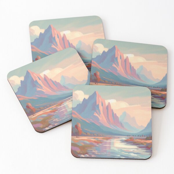 Item preview, Mystic Mountain River Landscape with Soft Sunset Colors and Dreamy Nature Vibes designed and sold by FotoworldEdel.