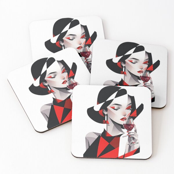 Item preview, Avant-Garde Red & Black Portrait - Geometric Fashion Art designed and sold by KireaDesigns.