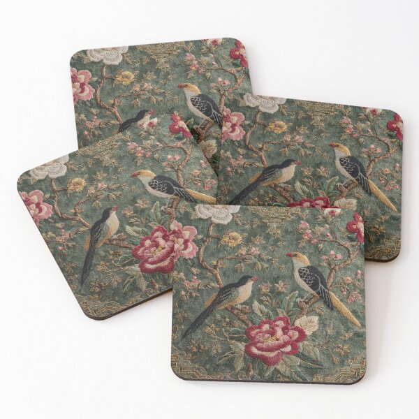 Item preview, Sage Chinoiserie Style Silk Floral Birdy Wildflowers Carpet designed and sold by GrinGalore.