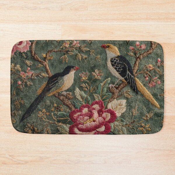 Item preview, Sage Chinoiserie Style Silk Floral Birdy Wildflowers Carpet designed and sold by GrinGalore.