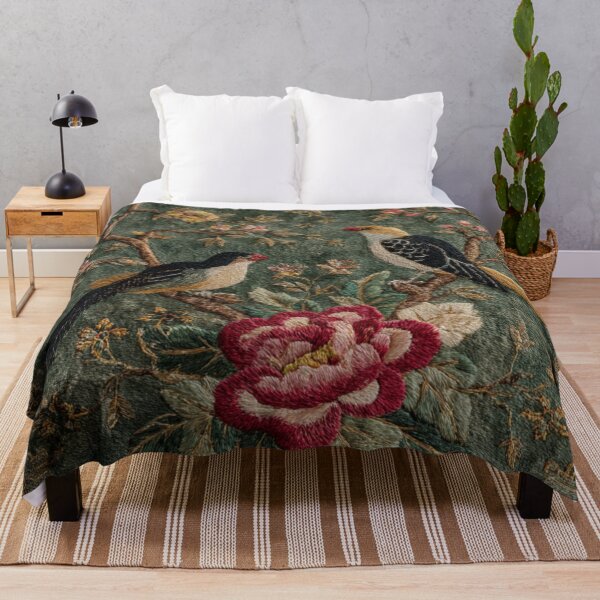 Item preview, Sage Chinoiserie Style Silk Floral Birdy Wildflowers Carpet designed and sold by GrinGalore.