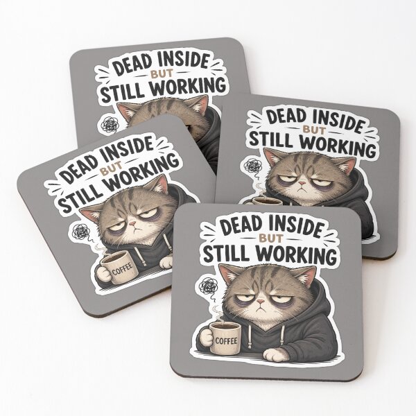 Item preview, Dead Inside But Still Working Cat Sticker | Funny Tired Office Meme designed and sold by K-Vibe Design Studio.