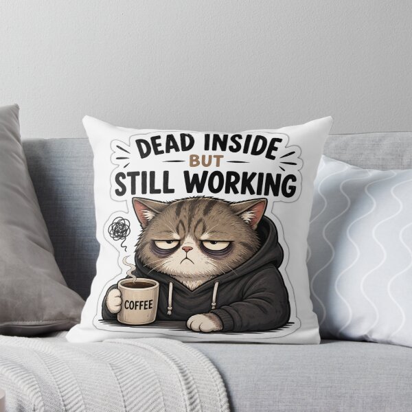 Item preview, Dead Inside But Still Working Cat Sticker | Funny Tired Office Meme designed and sold by K-Vibe Design Studio.