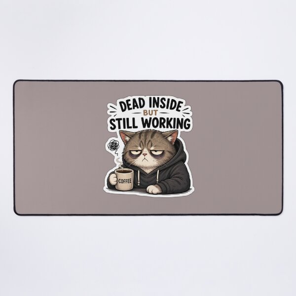 Item preview, Dead Inside But Still Working Cat Sticker | Funny Tired Office Meme designed and sold by K-Vibe Design Studio.
