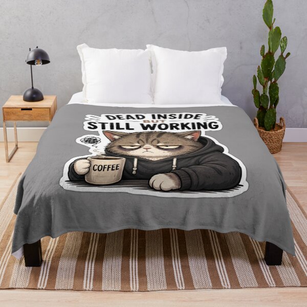 Item preview, Dead Inside But Still Working Cat Sticker | Funny Tired Office Meme designed and sold by K-Vibe Design Studio.