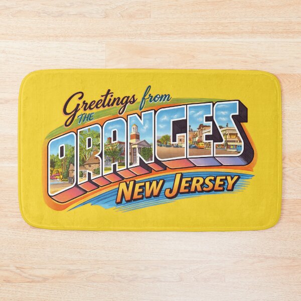 Item preview, Greetings From The Oranges, New Jersey - Vintage Postcard Style Travel Illustration designed and sold by portokalis.
