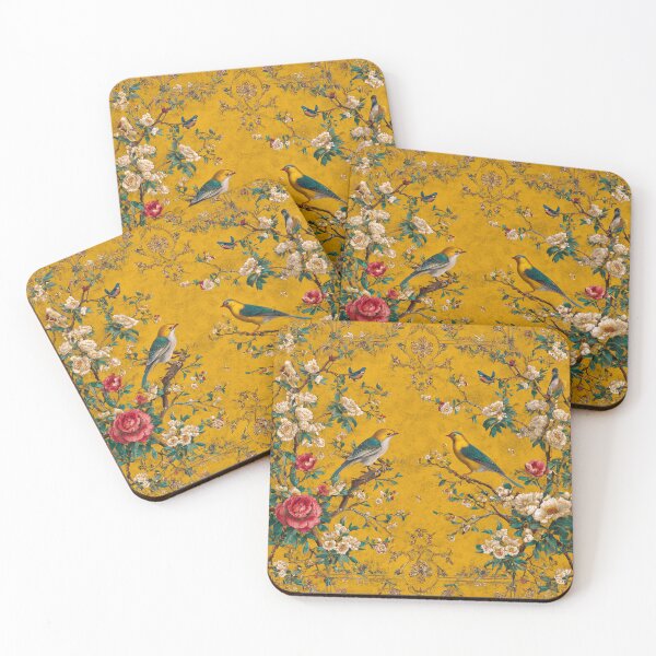 Item preview, Yellow Chinoiserie Style Silk Floral Birdy Exotic Carpet designed and sold by GrinGalore.