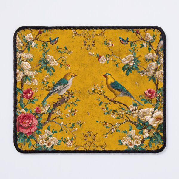 Item preview, Yellow Chinoiserie Style Silk Floral Birdy Exotic Carpet designed and sold by GrinGalore.