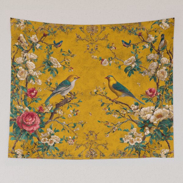 Item preview, Yellow Chinoiserie Style Silk Floral Birdy Exotic Carpet designed and sold by GrinGalore.