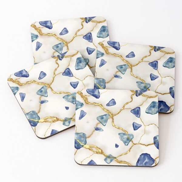 Item preview, Blue Watercolor Marble Texture with Gold & Gemstone Accents – Elegant Abstract Design designed and sold by PeacefulD-signs.