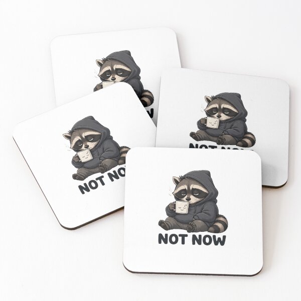 Item preview, Not Now – Tired Raccoon with Coffee designed and sold by TelaMental.