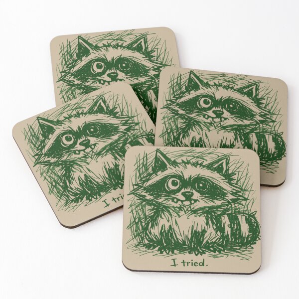 Item preview, Ugly Cute Raccoon “I Tried” – Messy Sketch Anti Design Forest Green designed and sold by JonelCrafts.