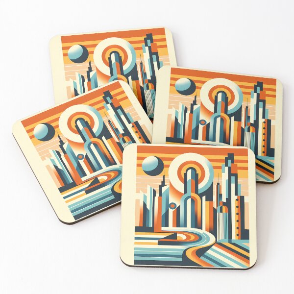 Item preview, Retro Futurist Cityscape with Sun and Curved Road designed and sold by InkSmithery.