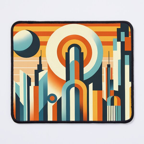 Item preview, Retro Futurist Cityscape with Sun and Curved Road designed and sold by InkSmithery.