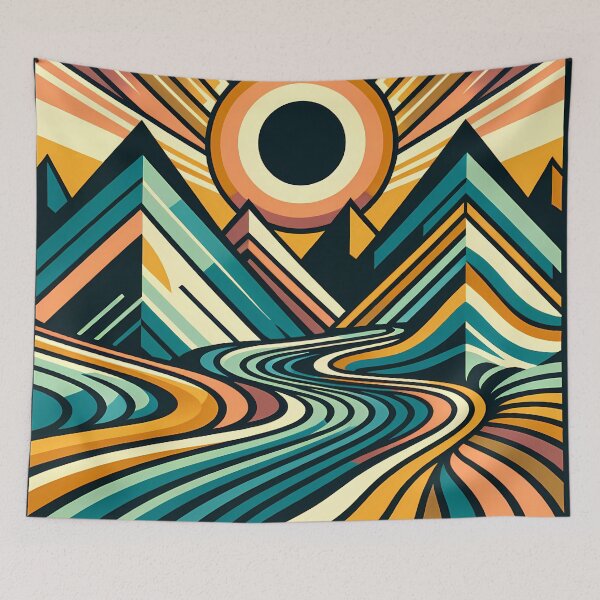 Item preview, Geometric Mountain Sunrise Landscape designed and sold by InkSmithery.