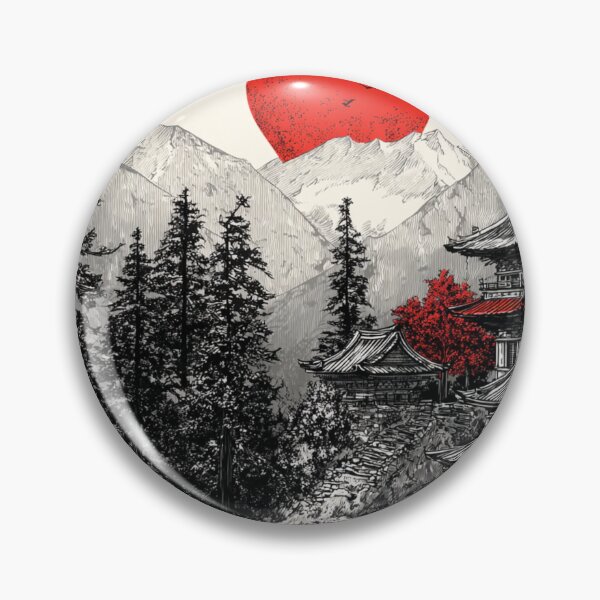 Item preview, Vintage Japanese Temple Red White Black Art designed and sold by GrinGalore.