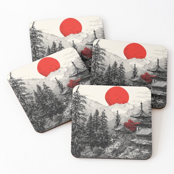 Item preview, Vintage Japanese Temple Red White Black Art designed and sold by GrinGalore.
