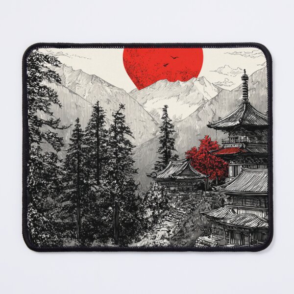 Item preview, Vintage Japanese Temple Red White Black Art designed and sold by GrinGalore.