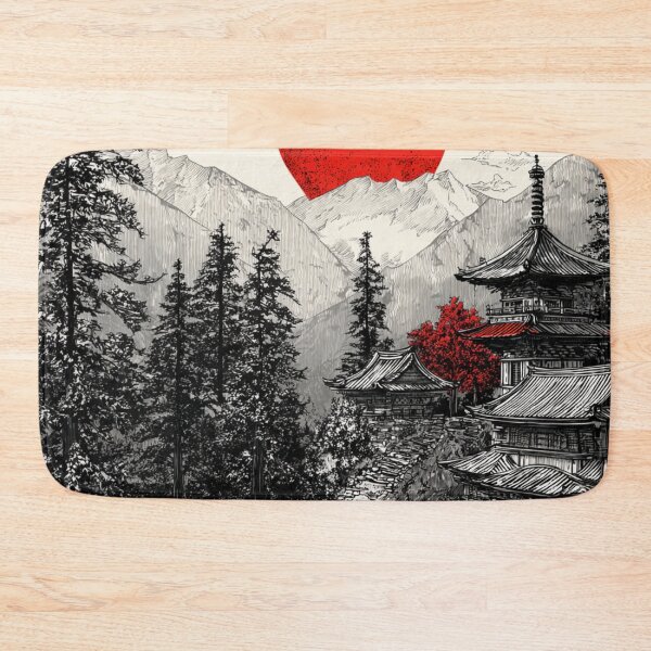 Item preview, Vintage Japanese Temple Red White Black Art designed and sold by GrinGalore.
