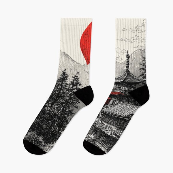 Item preview, Vintage Japanese Temple Red White Black Art designed and sold by GrinGalore.