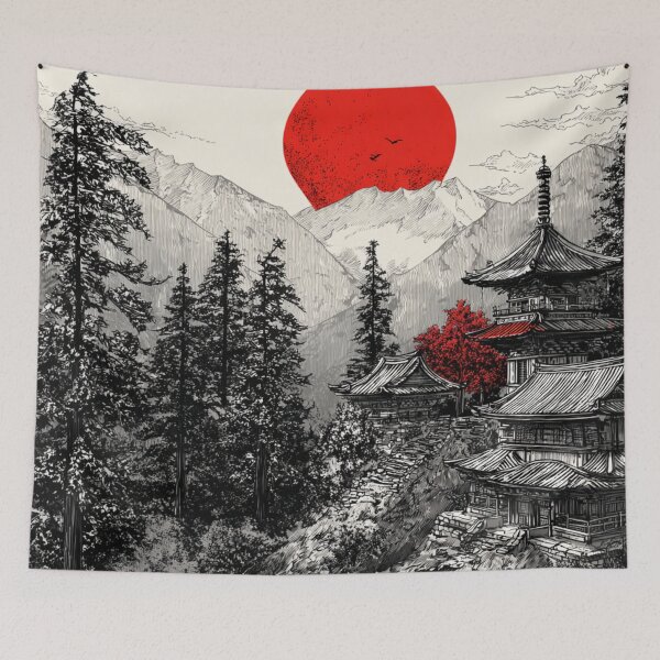 Item preview, Vintage Japanese Temple Red White Black Art designed and sold by GrinGalore.