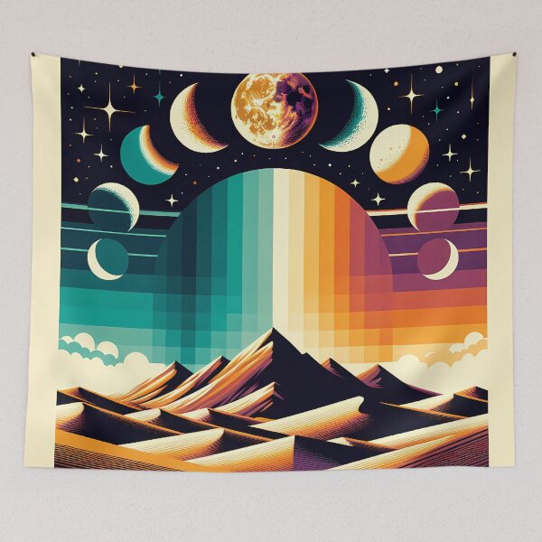 Item preview, Geometric Moon Phases Over Desert Mountains designed and sold by InkSmithery.
