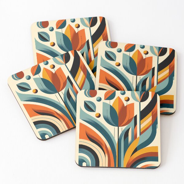Item preview, Geometric Botanical Flower in Teal and Orange designed and sold by InkSmithery.