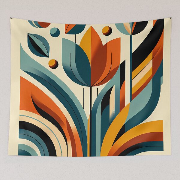 Item preview, Geometric Botanical Flower in Teal and Orange designed and sold by InkSmithery.