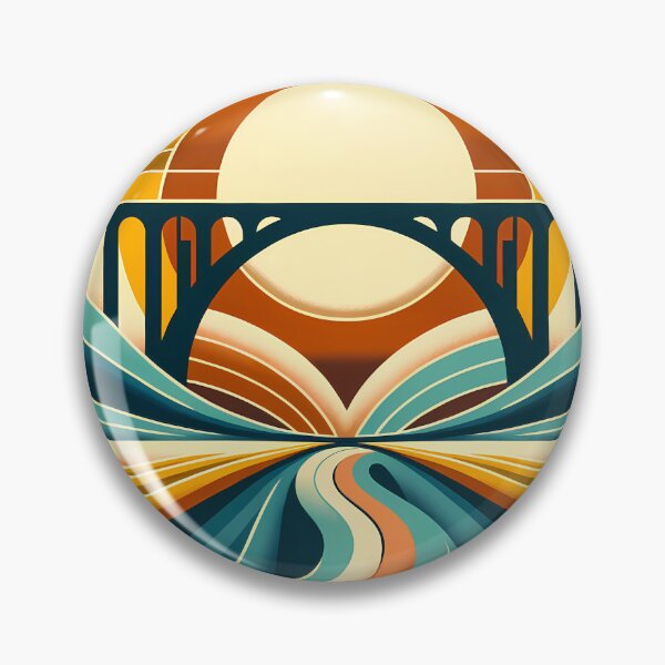 Item preview, Retro Bridge at Sunrise Landscape designed and sold by InkSmithery.