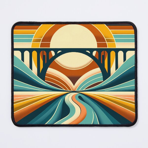 Item preview, Retro Bridge at Sunrise Landscape designed and sold by InkSmithery.