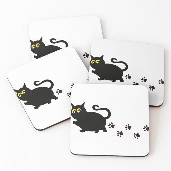Item preview, Black Cat Walking With Paw Prints  designed and sold by SuperFloofRes.